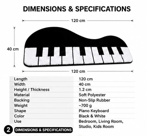 Buy Mridvya Piano Keys Shaped Rug, Black and White, Music Theme